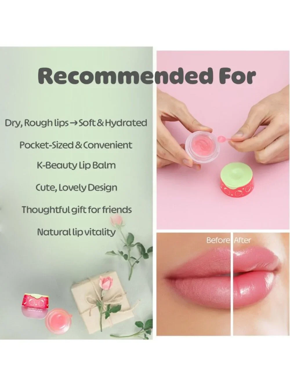 Strawberry Honey Lip Balm - Natural Ingredients, Semi-Glossy, Long-Lasting
